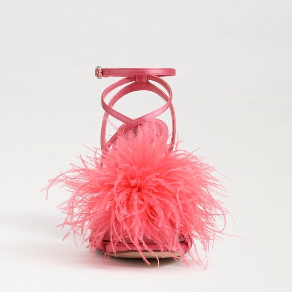 Sam Edelman Layton Feather Strappy Heels Rose Quartz Statement Sandal NWT Size 5 - Picture 4 of 16